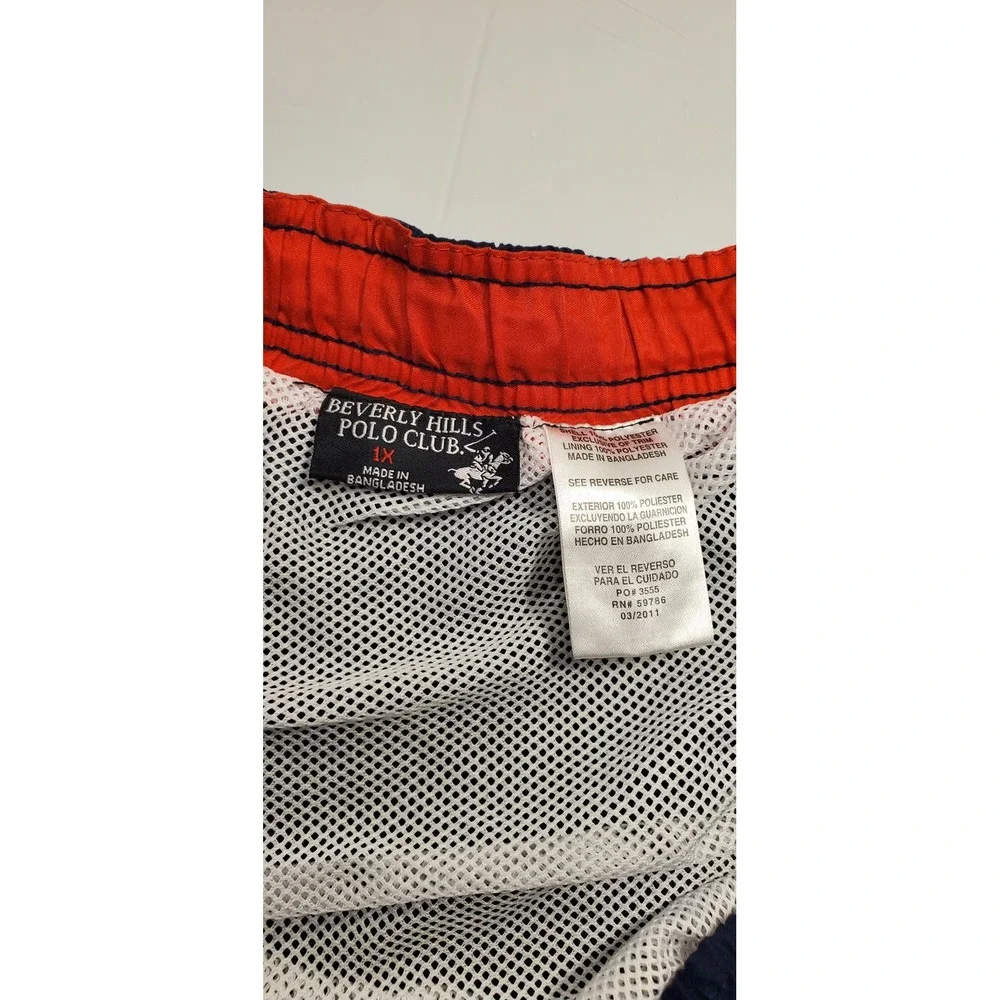 Beverly Hills Polo Club Men's Navy Red Athletic Cargo Swim‎ Trunks Size 1X
